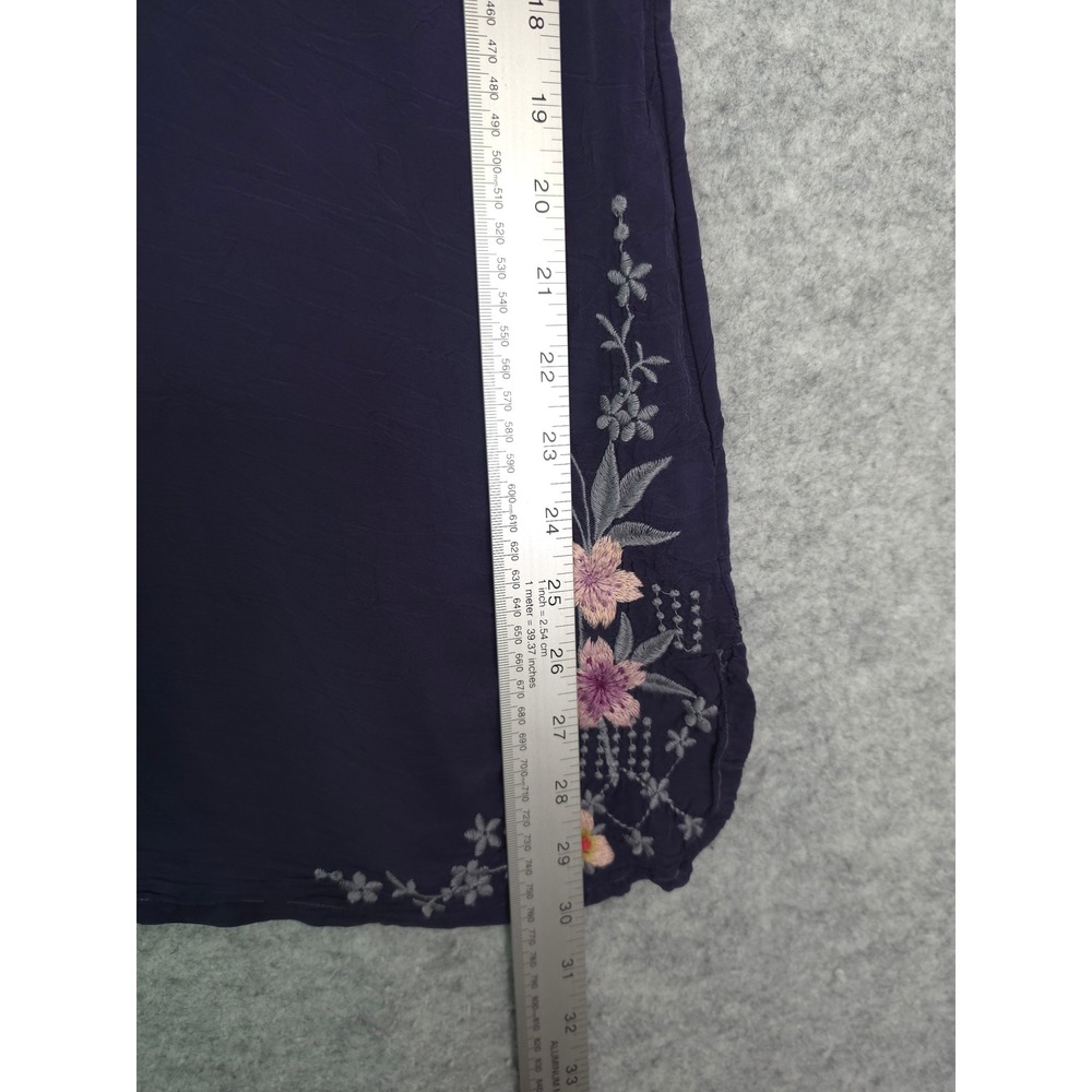 Johnny Was Butterfly Winter Blouse Women Large Embroidered Floral Gravel Blue - Picture 9 of 9